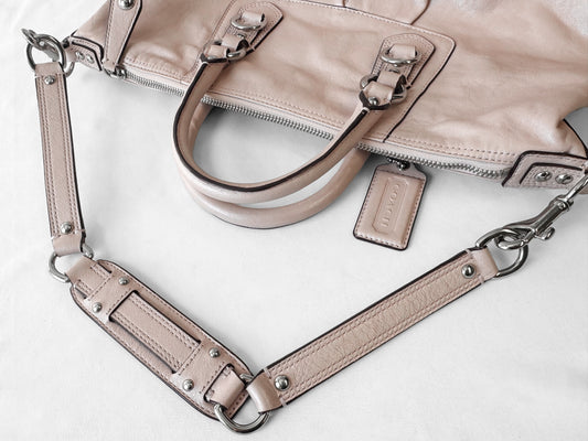 Y2K Coach Ashley Pearlized Blush Pink Leather Satchel with Detachable Shoulder Strap, Style #15445