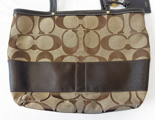 Y2K Coach Canvas Signature Stripe Beige Shoulder Tote Bag, Style #10124