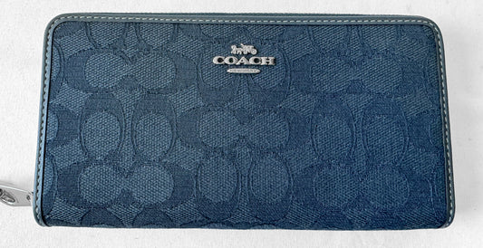 NWT Coach Jacquard Canvas Dark Denim Blue Signature C Accordion Wallet