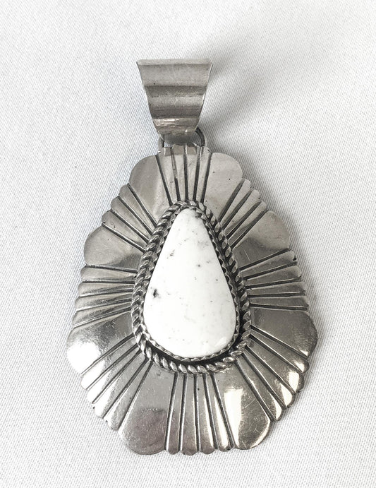 Vintage Marcella James Sterling White Turquoise Concho Style Navajo Pendant, 1.75", Vintage Native Western Boho Style Pendant Necklace