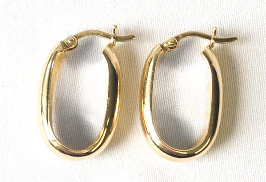 14K 585 Yellow Gold Square Oval Smooth Hollow Hoop Earrings, 2 Grams Total, .75", 4mm Width, Lightweight Simple Everyday Hoop Earrings