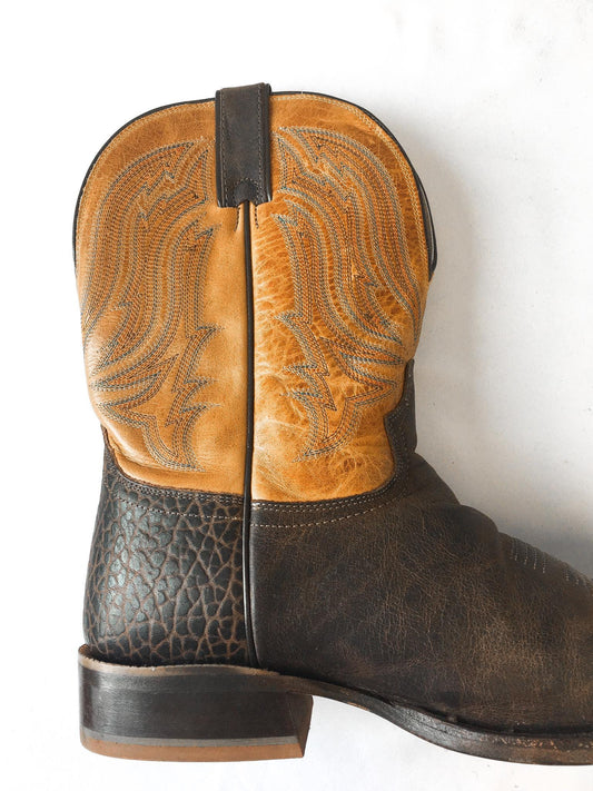 Vintage Tony Lama Asher Two-Toned Brown Exotic Leather Cowboy Boots, Style #SA2012, Sz. 10EE, Vintage Unique Western Boots