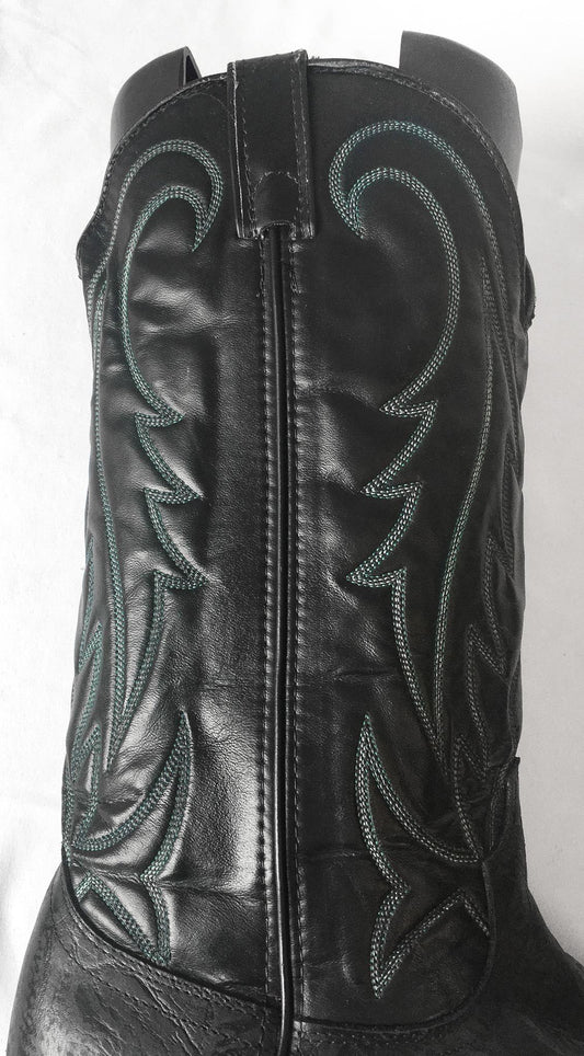 Vintage Laredo Black Leather Cowboy Boots with Teal/Blue Embroidery, Style #2760, Men's Sz. 10D, Vintage Western Boots
