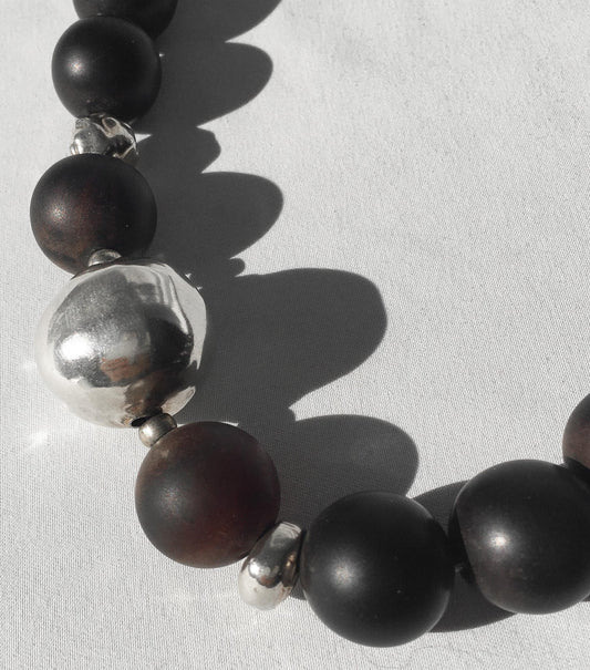 Vintage Silpada 925 Carnelian Agate Chalcedony Chunky Beaded Necklace, 16.5"-20", Large Statement Boho Maximalist Necklace