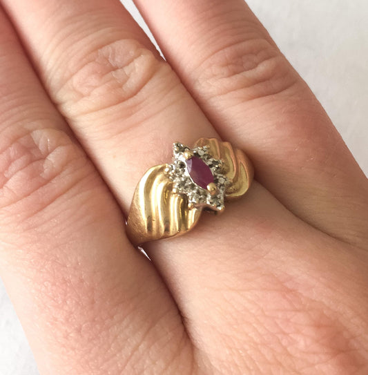 Vintage 10K THL Pink Sapphire Diamond Gold Cluster Ring, Size 6, Elegant Art Deco Style Ring