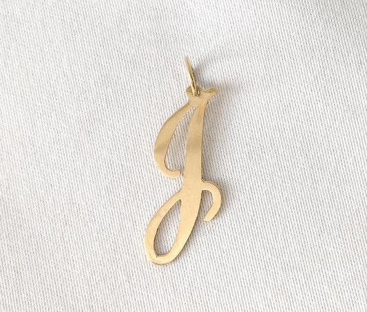 Vintage 14K Yellow Gold Cursive 'J' Initial Monogram Pendant, Simple Dainty Everyday Minimalist Pendant