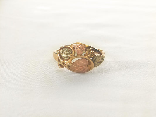 Vintage 10K Landstrom's Black Hills Gold Large Cluster Leaf Ring, Sz. 9.75, Vintage Black Hills Gold Jewelry