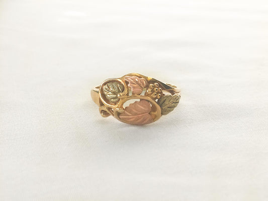 Vintage 10K Landstrom's Black Hills Gold Large Cluster Leaf Ring, Sz. 9.75, Vintage Black Hills Gold Jewelry