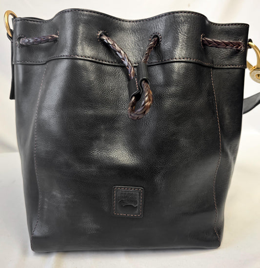 Vintage Dooney and Bourke Florentine Hattie Black Leather Drawstring Bucket Shoulder Bag
