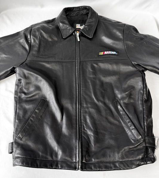 Vintage NASCAR 2000 Embroidered Logo Black Leather Jacket, Approx. Men's Sz. L