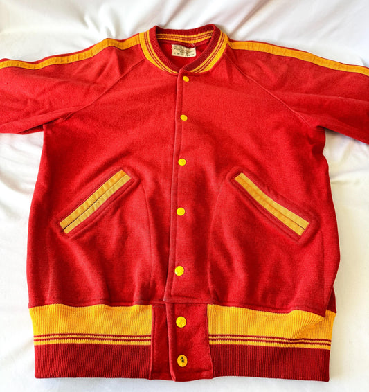 Vintage 50s Wilson Red Yellow Wool Button Up Sweater, Approx. Men's Sz. M/L