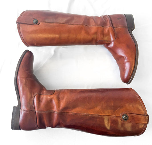 Vintage Frye Cognac Knee High Leather Boots, Style 4015, Women's Sz. 7B