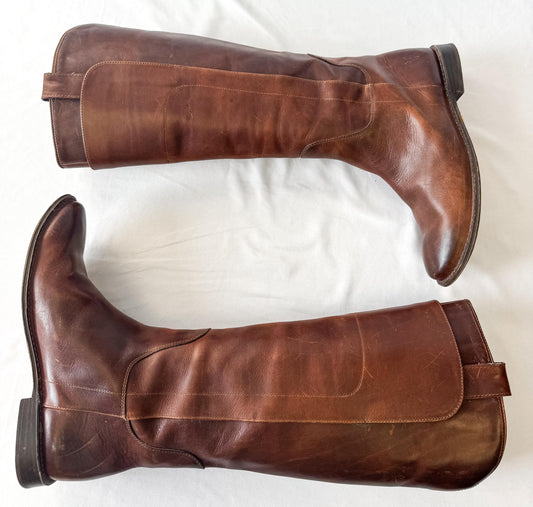 Frye Paige Cognac Brown Knee High Leather Boots, Style 4003, Women's Sz. 9B