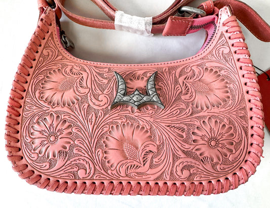NWT Loyal West Dannia Pink Tooled Leather Shoulder Bag, Unique Western Handbag