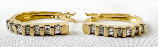 Vintage 10K Yellow Gold Diamond Hoop Earrings, Simple Elegant Minimalist Everyday Hoop Earrings
