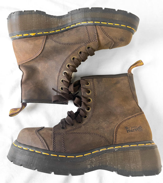 Vintage 90s Dr. Martens Brown 2A73 Platform Toe Cap Boots, Women's Sz. 6