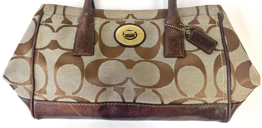 Y2K 00s Coach Hampton Madeline Signature Beige Brown Satchel Top Handle Shoulder Bag, Style 11557