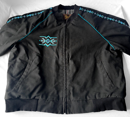 Vintage 90s David James Black Teal Aztec Southwest Print Blanket Lined Canvas Jacket, Men's Sz. XXL, Western Boho Style Coat