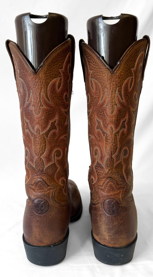 Tony Lama Buckaroo RR4000 Brown Leather Embroidered Cowboy Boots, Men's Sz. 8EE, Unisex Western Festival Boots