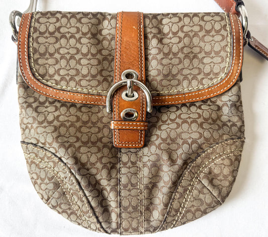 Y2K 00s Coach Soho Signature Mini C Beige Khaki Jacquard Crossbody Bag