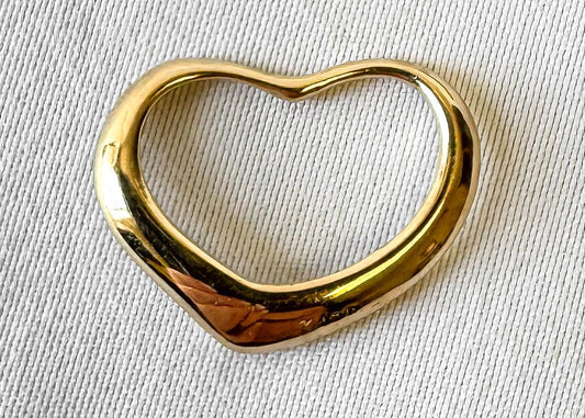 Vintage 14K Yellow Gold Mini Asymmetrical Open Floating Heart Pendant, Roughly .5 Inches, Simple Dainty Everyday Minimalist Pendant