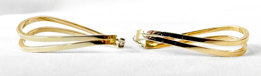 Vintage 14K Yellow Gold Double Oblong Twisted Hoop Earrings, Approximately 1.75 Inches, Unique Elegant Simple Minimalist Hoops