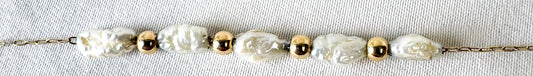 Vintage 14K Yellow Gold Baroque Freshwater Pearl Round Bead Choker Necklace Roughly 15" Dainty Lightweight Beachy Coastal Layering Necklace