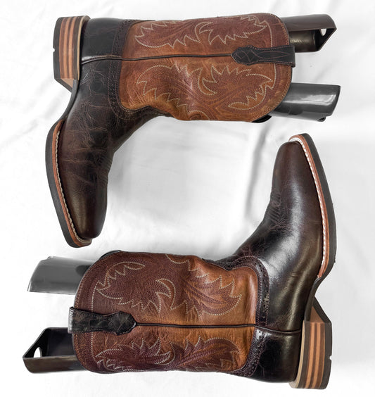 Ariat Quickdraw Two Toned Brown Leather Cowboy Boots, Sz. 11D