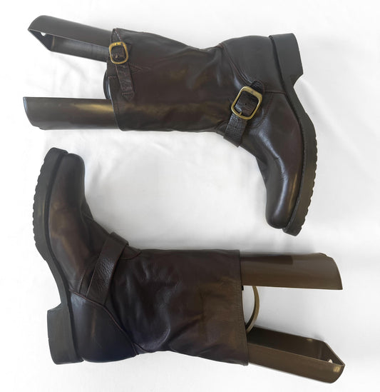 Frye Veronica Slouch Chocolate Brown Short Leather Boots, Women's Sz. 9.5B