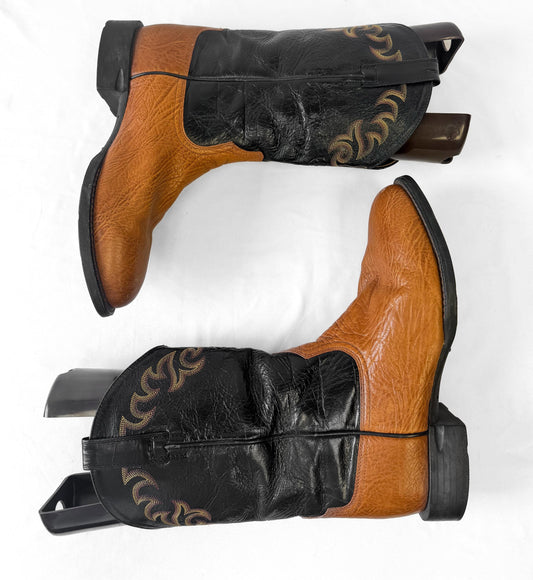Ariat Black Tan Embroidered Leather Cowboy Boots, Men's Sz. 11.5D