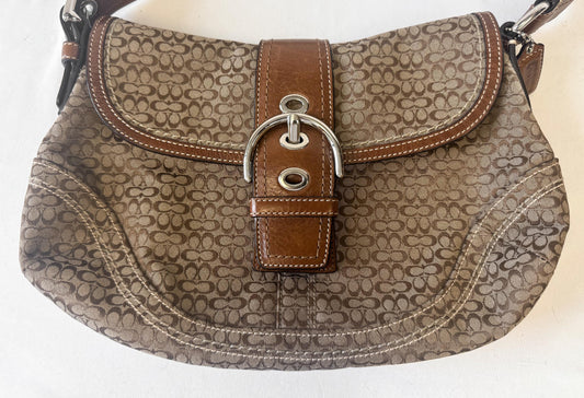 Y2K 00s Coach Soho Signature Khaki Beige Brown Medium Shoulder Bag, Style 12309