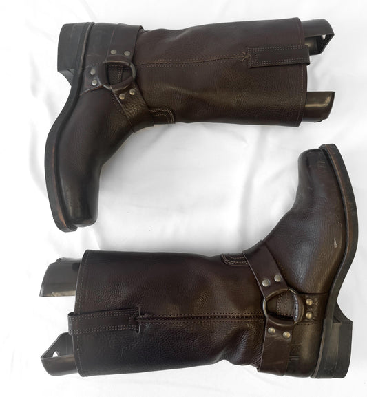 Vintage Frye Chocolate Brown Leather Square Toe Harness Boots, Men's Sz. 10M, Unisex Western Style Boots