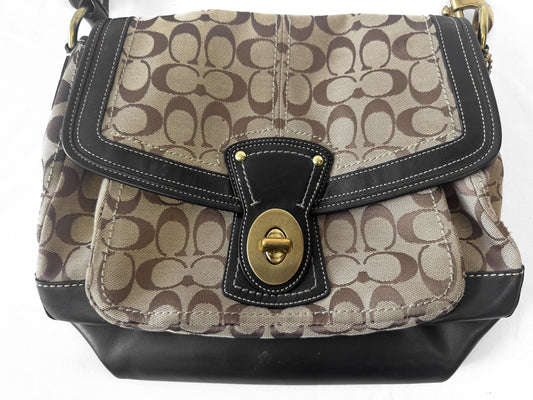 Y2K 00s Vintage Coach Ali Legacy Turnlock Beige Khaki Black Shoulder Bag, Style 12857