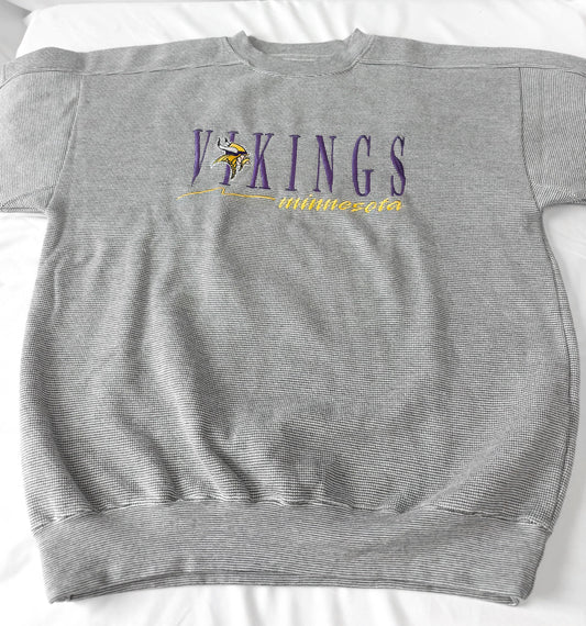 Vintage 90s Minnesota Vikings Gray Embroidered Logo Crewneck Sweater, Men's Sz. L, Vintage NFL Football Apparel
