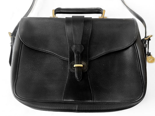 Vintage Dooney and Bourke Black Pebbled Leather Crossbody Briefcase Satchel Work Bag