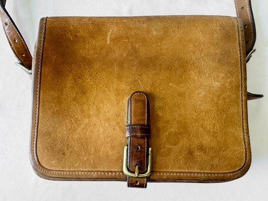 Vintage 70s Coach Tan Leather Saddle Pouch Crossbody Purse, Unique Rare Collectors Coach Bag