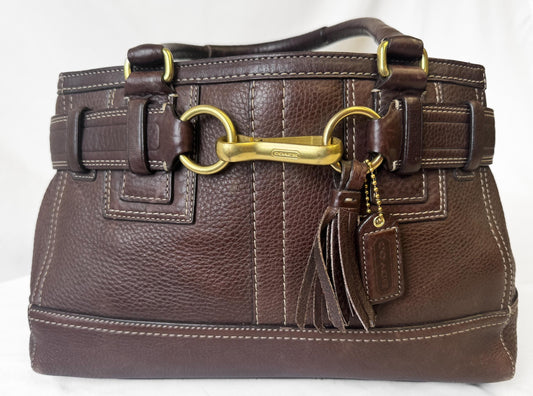 Y2K Coach Hampton Chocolate Brown Pebbled Leather Satchel Shoulder Bag, Style 10212