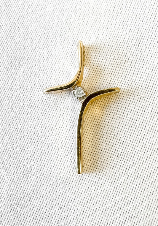 10K Yellow Gold Diamond Abstract .75" Pendant, Simple Dainty Everyday Minimalist Pendant