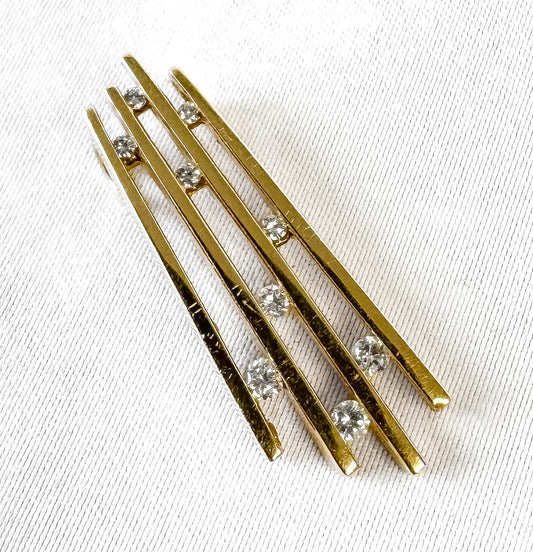Vintage 14K Yellow Gold and Diamond Waterfall Abstract Line Pendant, Minimalist Everyday Simple Elegant Pendant