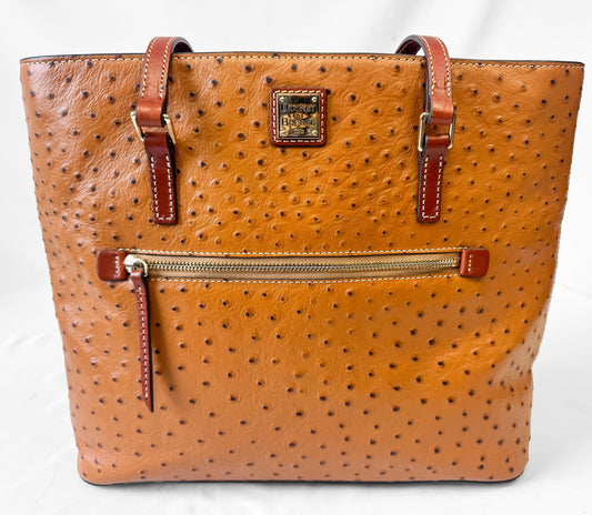 Modern Dooney and Bourke Ostrich Camel Orange Leather Shopper Large Tote Bag