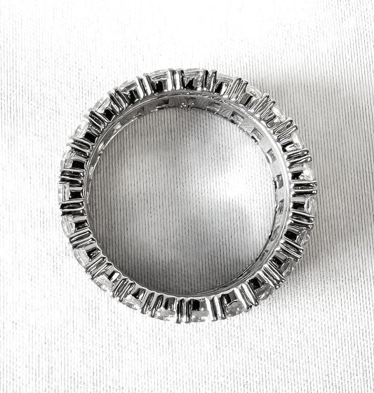 Art Deco Style Crislu 925 Platinum Cubic Zirconia Baguette Eternity Band Ring, Sz. 8