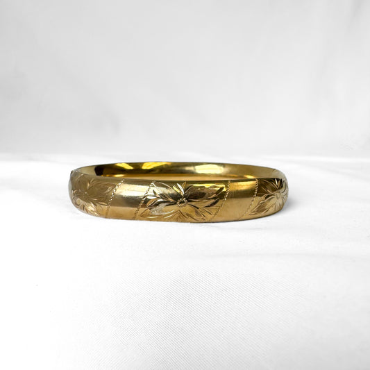 Vintage Walter E. Haguard Gold Filled Floral Etched Bangle Bracelet