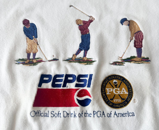 90s Pepsi PGA Golf White Embroidered Knit Crewneck Sweater, Men's Sz. L