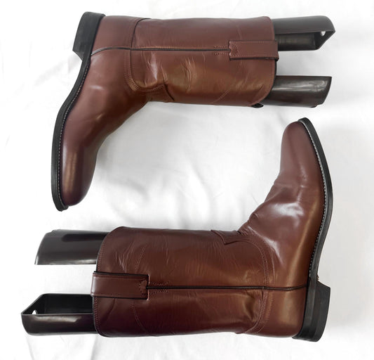 Vintage Style Justin 3404 Brown Roper Leather Cowboy Boots, Men's Sz. 8.5B, Unisex Western Festival Boots