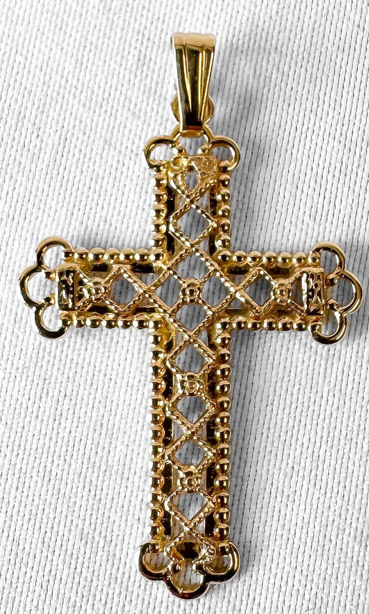 Vintage 14K Yellow Gold Filigree Cross Pendant
