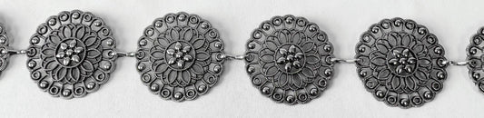 Vintage Silver Metal Floral Filigree Adjustable Chain Link Belt, Western Boho Style Accessories