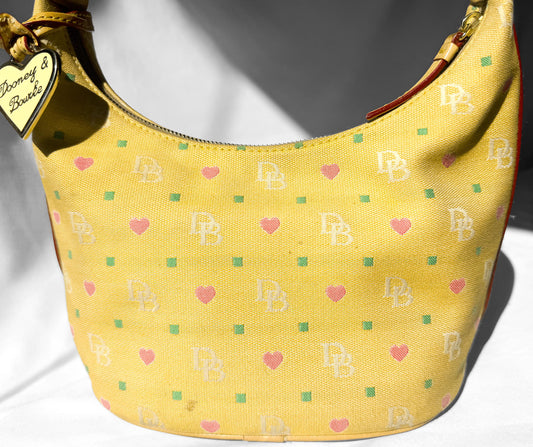 Y2K Dooney and Bourke Yellow Sweetheart Monogram Hobo Shoulder Bag