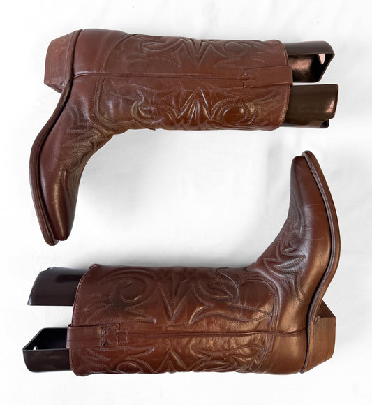 Vintage Texas Imperial Boot Co. Cognac Dark Brown Leather Western Cowboy Boots, Women's Sz, 8A