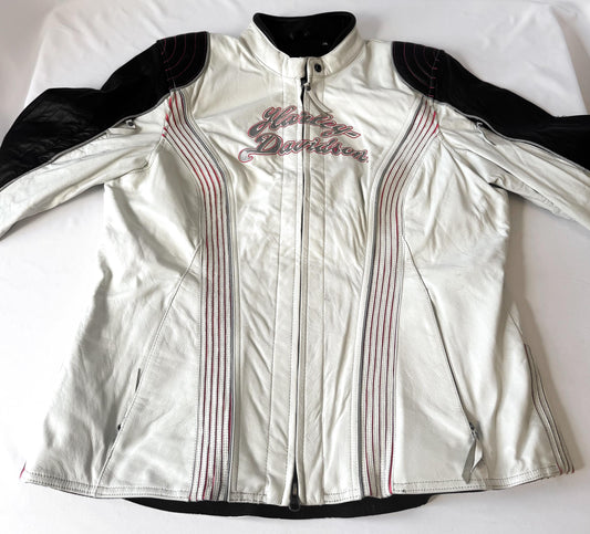 Y2K Harley Davidson "Spirited Eagle" Off-White Pink Phoenix Leather Jacket, Women's Sz. XXL