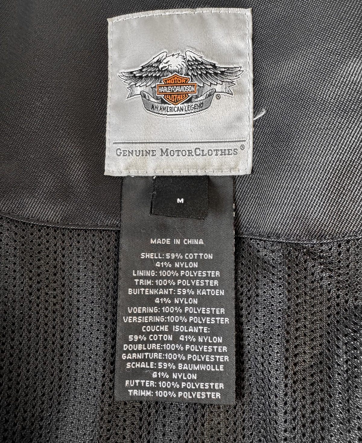 Y2K Harley Davidson Black Rhinestone Bedazzled Studded Eagle Nylon Moto Jacket, Women's Sz. M